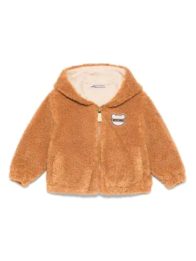 Giubbino in pelliccia sintetica per neonata Moschino Kids marrone con chiusura lampo